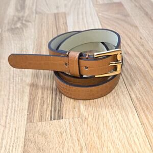 Caramel Brown women's  Faux Crock Embossed Thin Belt Gold buckle small